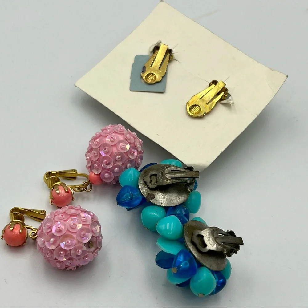 Set of 3 vintage clip on Elegant Multicolor Beaded Earrings Set - Picture 5 of 5